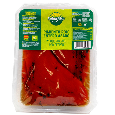 Pimientos Rojos Asados Enteros Envase 500g Saboralsa