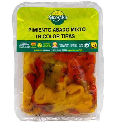 Pimientos Asados Mixtos Tricolor Tiras Bandeja 250g Saboralsa
