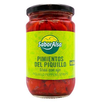Pimiento Piquillo Tiras Ajo Primera Tarro 314 Saboralsa