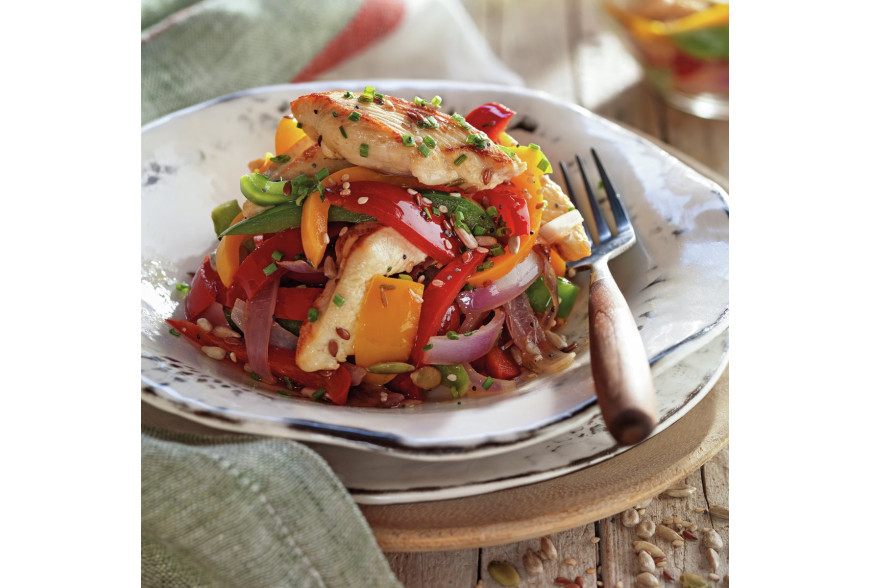 Salteado de Pollo con Pimientos Asados